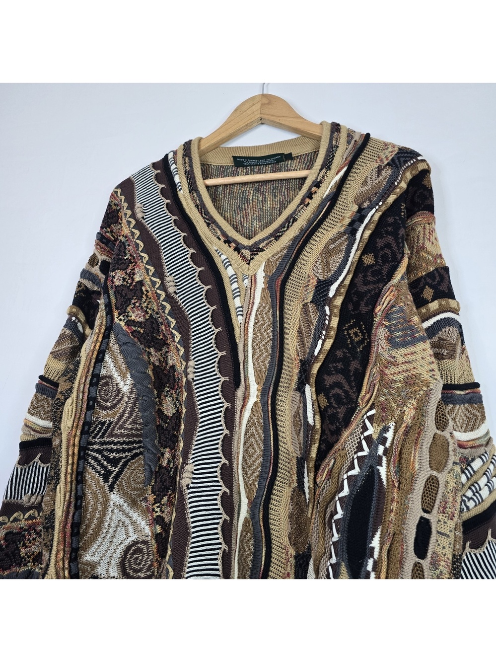 Vintage 90s Tundra 3D Knit Sweater Brown Size M - Picture 2 of 4